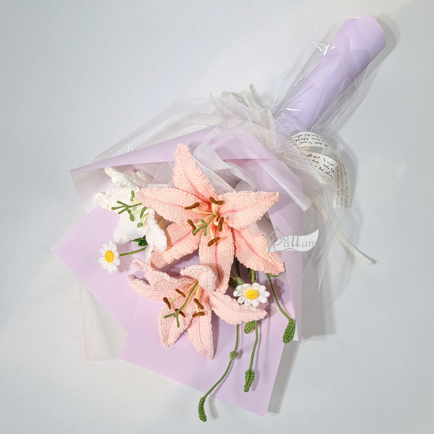 Timeless Elegance Pink & White Lily Crochet Bouquet