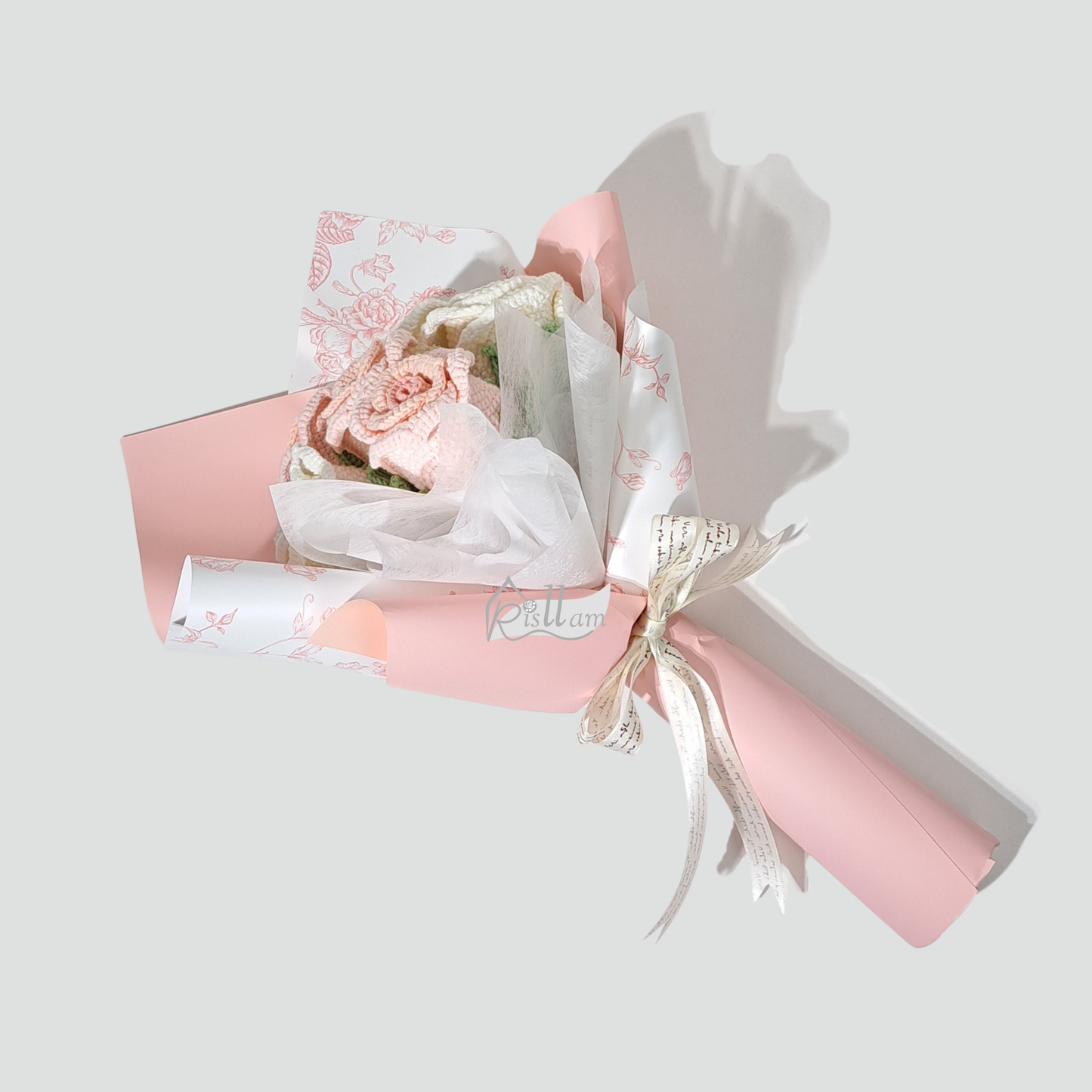 Crochet Stemware Rose 04 Bouquet - Pink & White