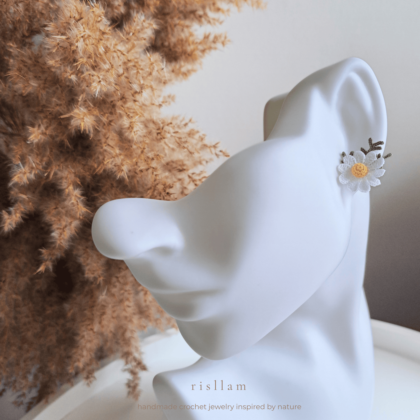 Handmade Crochet Daisy Stud Earings