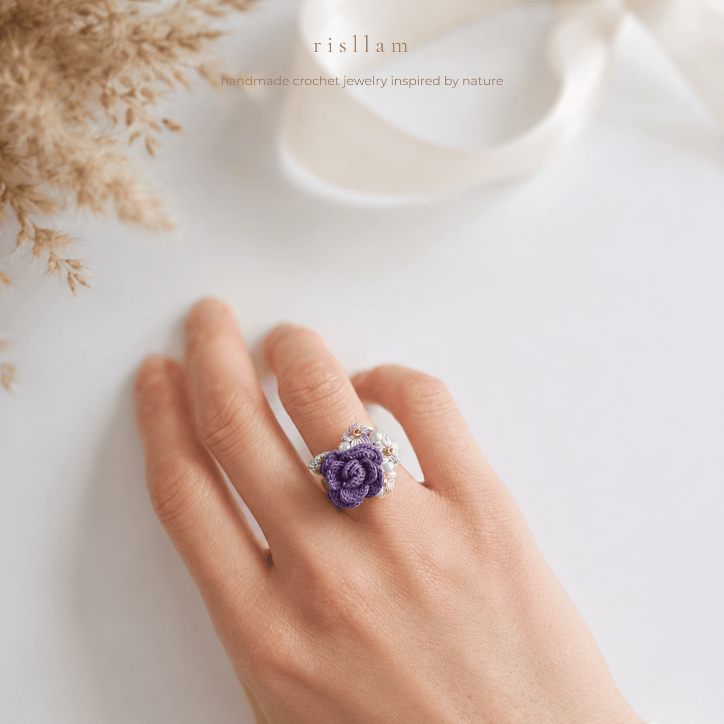 Handmade Crochet Rose & Puff Ring