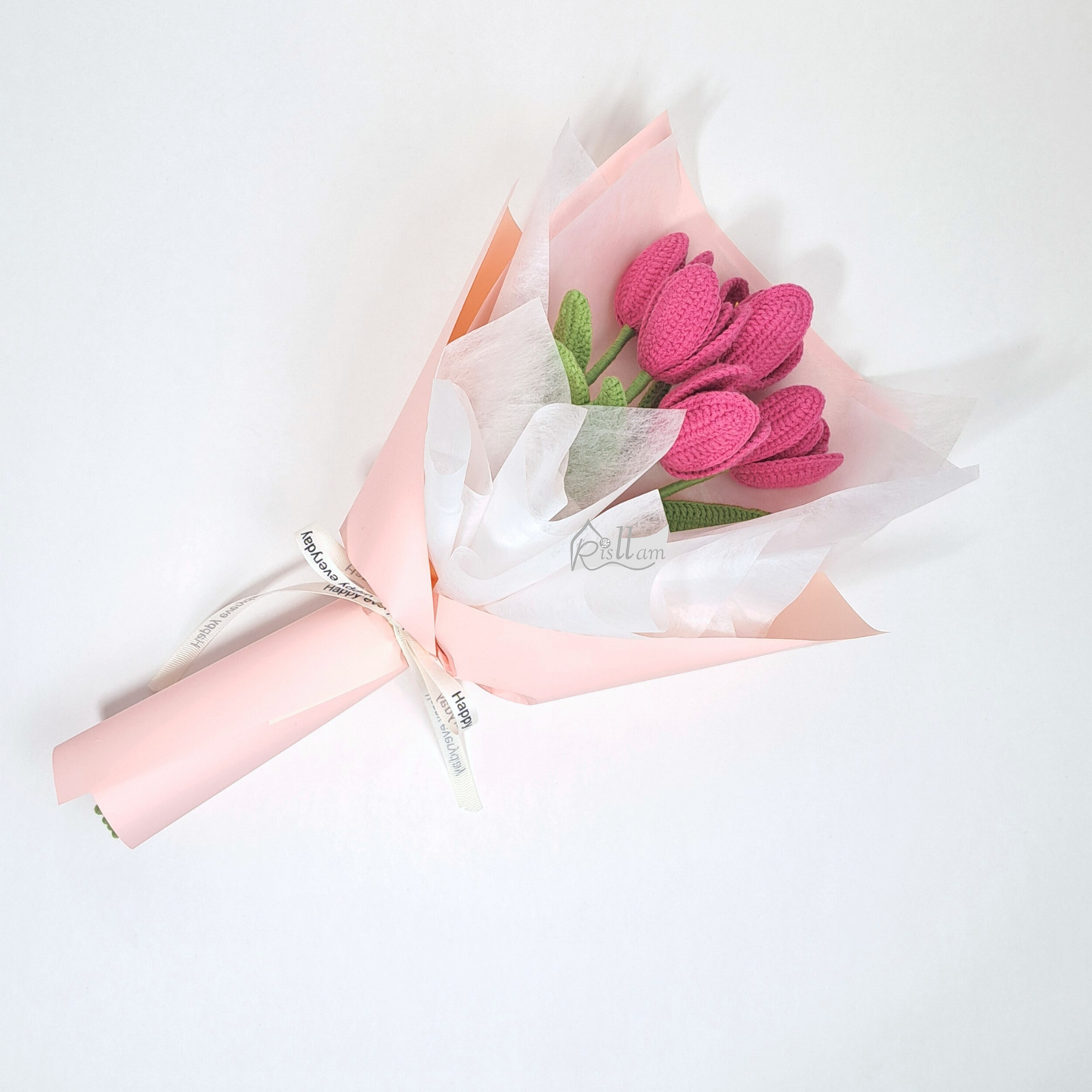 Crochet Tulip 01 Bouquet - 5 stems ( Yellow, Pink, White, Purple, Blue and Red etc.)