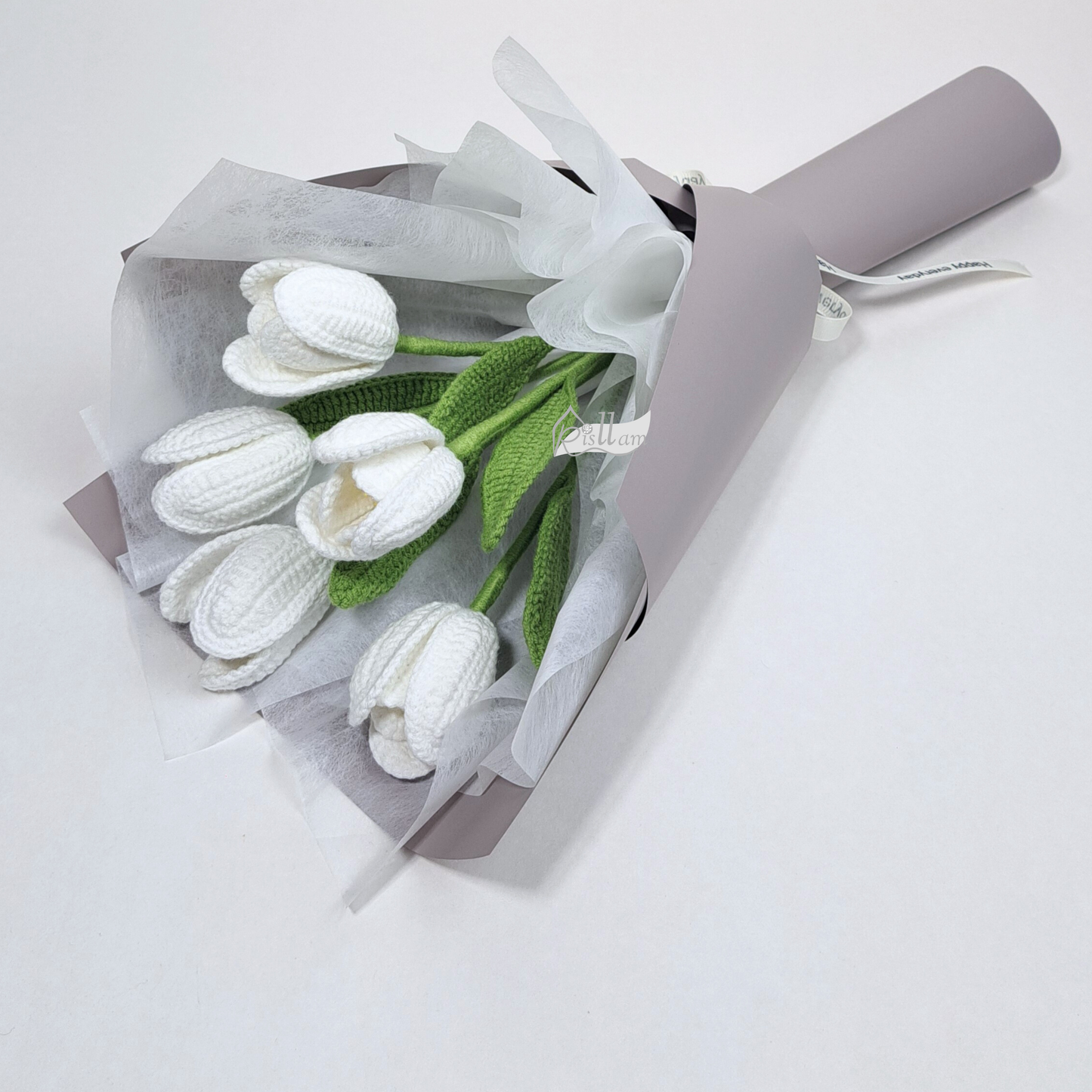 Crochet Tulip 01 Bouquet - 5 stems ( Yellow, Pink, White, Purple, Blue and Red etc.)