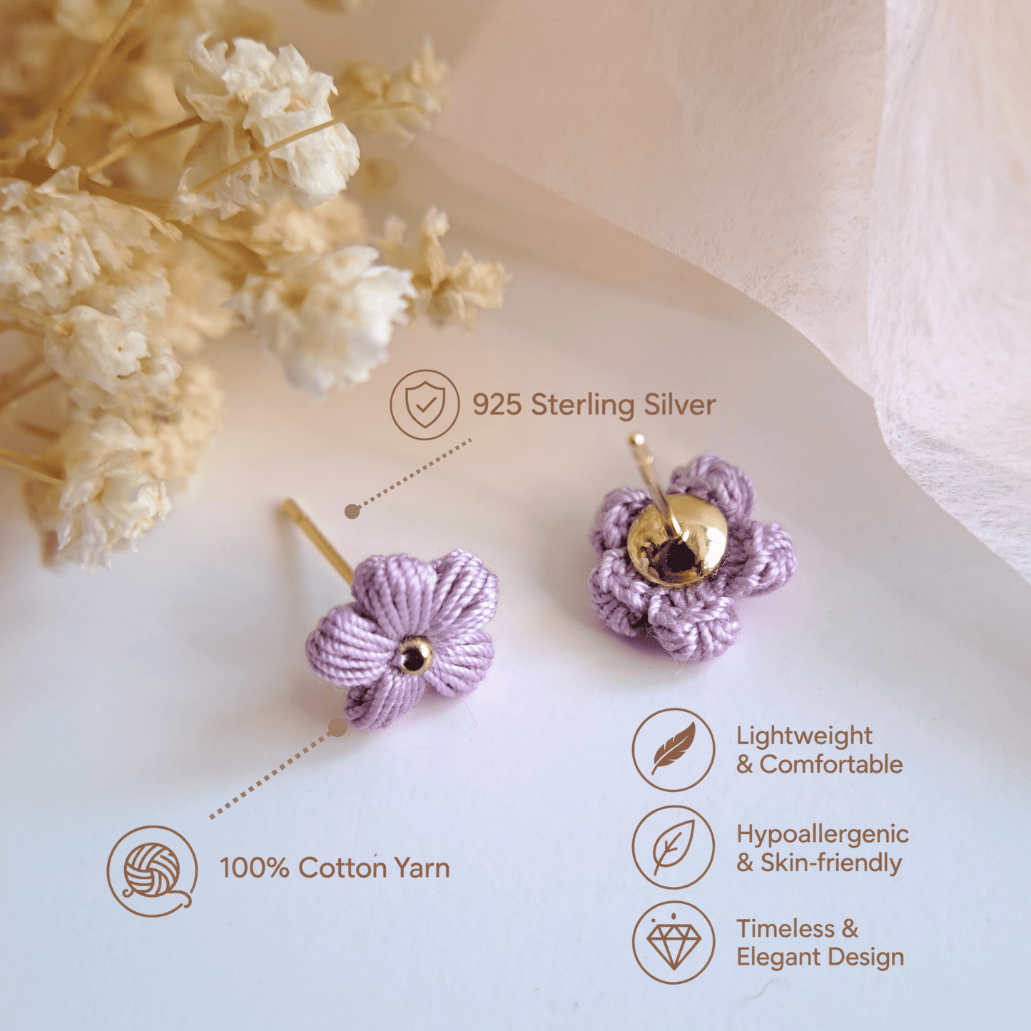 Handmade Crochet Puff Stud Earings