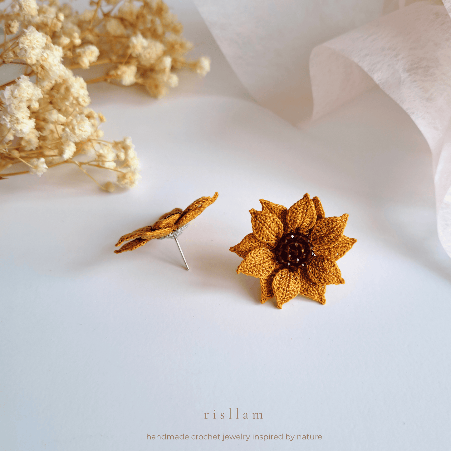 Handmade Crochet sunflower stud earrings