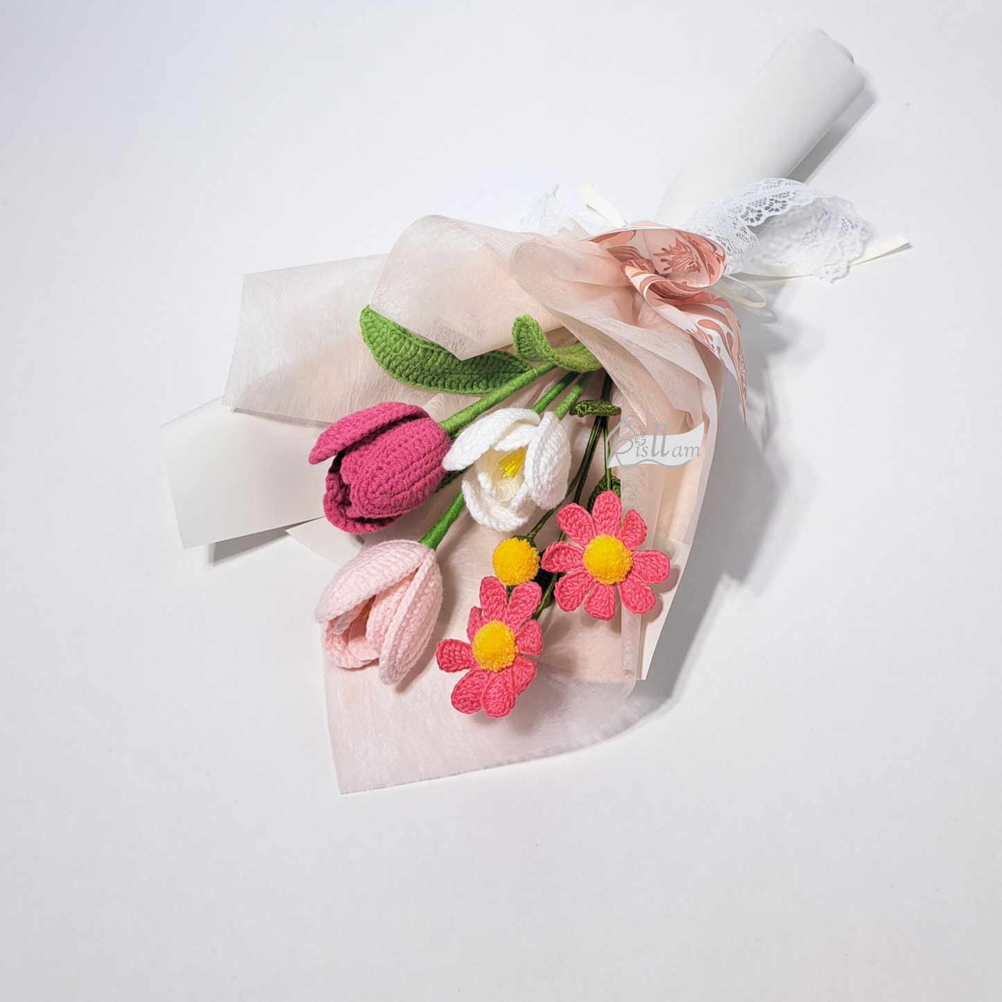 Spring Charm Crochet Tulip & Daisy Bouquet
