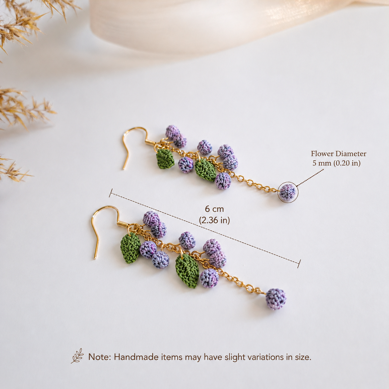 Handmade Crochet Mimosa Flower Dangle Earings