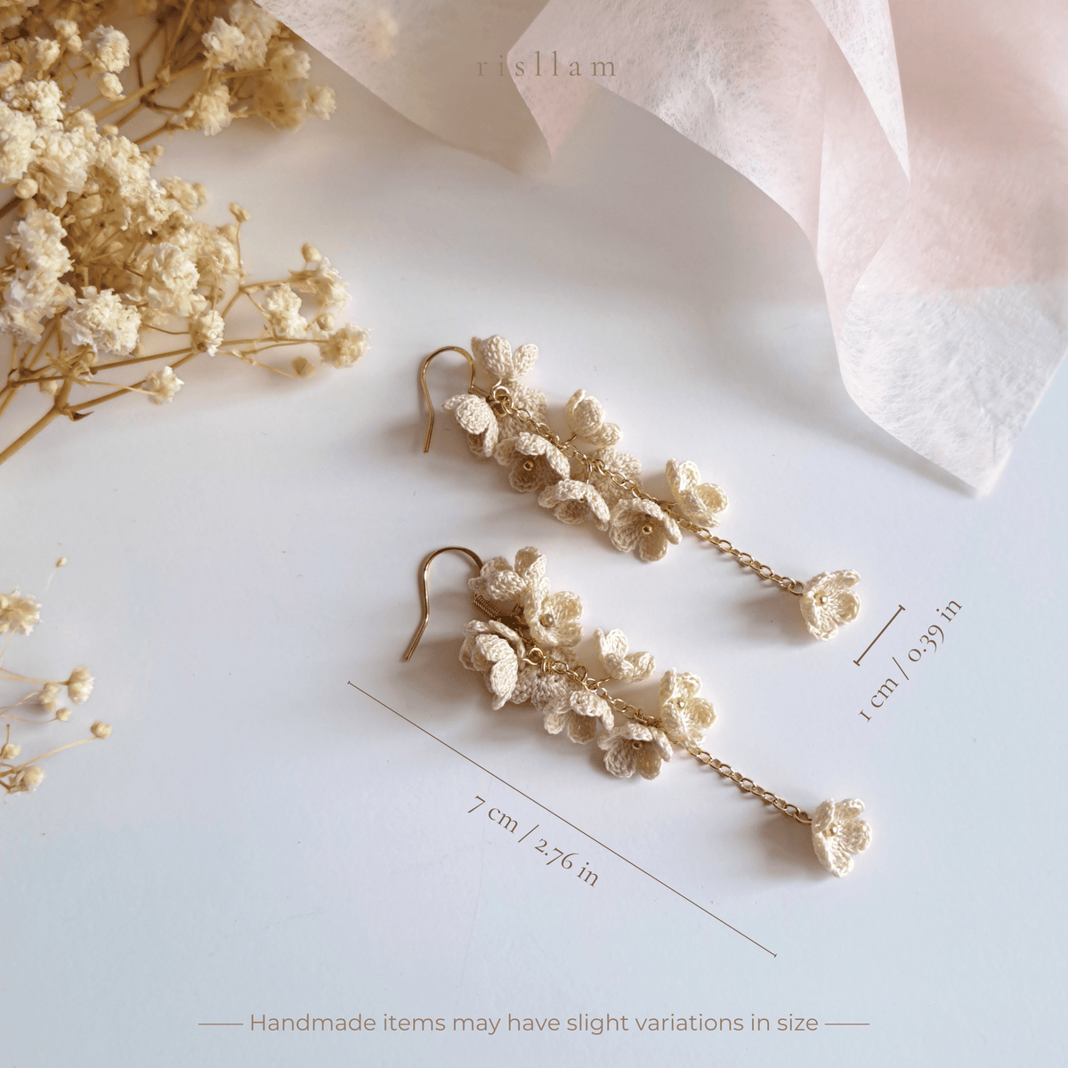 Micro Crochet Flower Earrings, Mini Blossom Dangle Earrings, Handmade Floral Jewelry