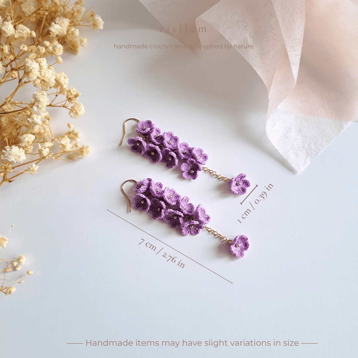Micro Crochet Flower Earrings, Mini Blossom Dangle Earrings, Handmade Floral Jewelry