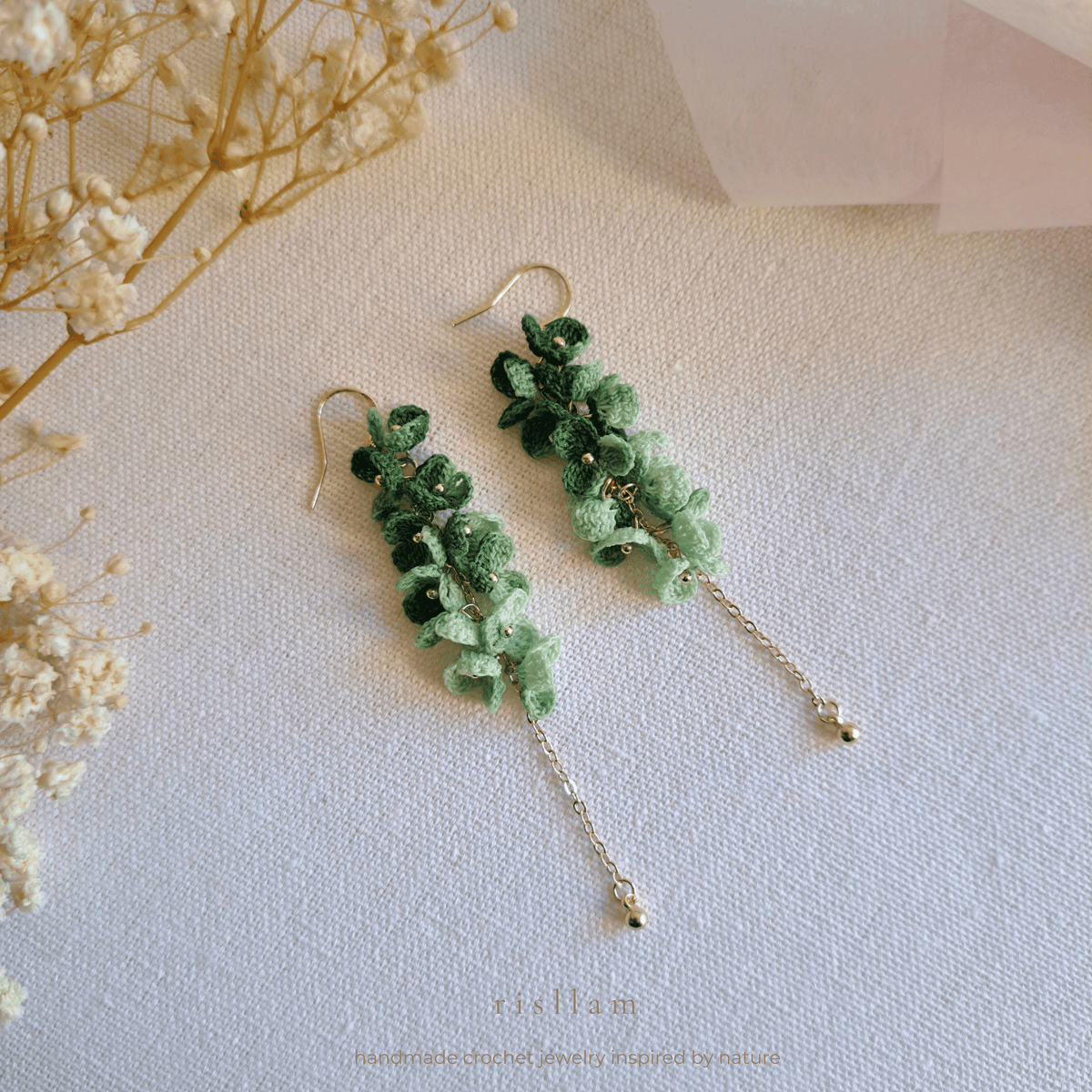 Micro Crochet Ivory Cascade Dangle Earrings, Ivory floral statement earrings, Bridesmaid Earrings Gift ,Bridal Shower Gift