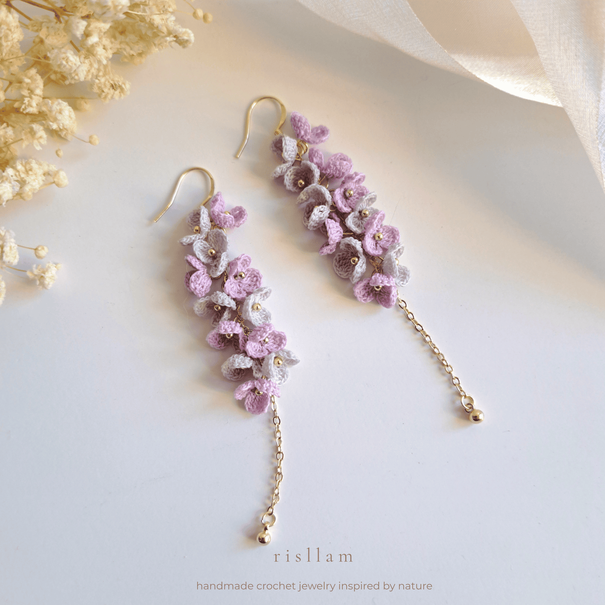 Micro Crochet Ivory Cascade Dangle Earrings, Ivory floral statement earrings, Bridesmaid Earrings Gift ,Bridal Shower Gift