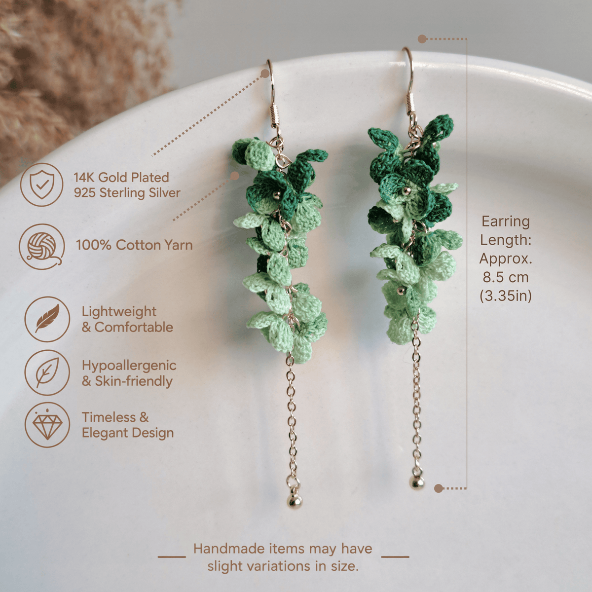 Micro Crochet Ivory Cascade Dangle Earrings, Ivory floral statement earrings, Bridesmaid Earrings Gift ,Bridal Shower Gift