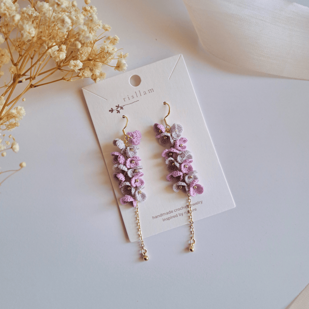 Micro Crochet Ivory Cascade Dangle Earrings, Ivory floral statement earrings, Bridesmaid Earrings Gift ,Bridal Shower Gift
