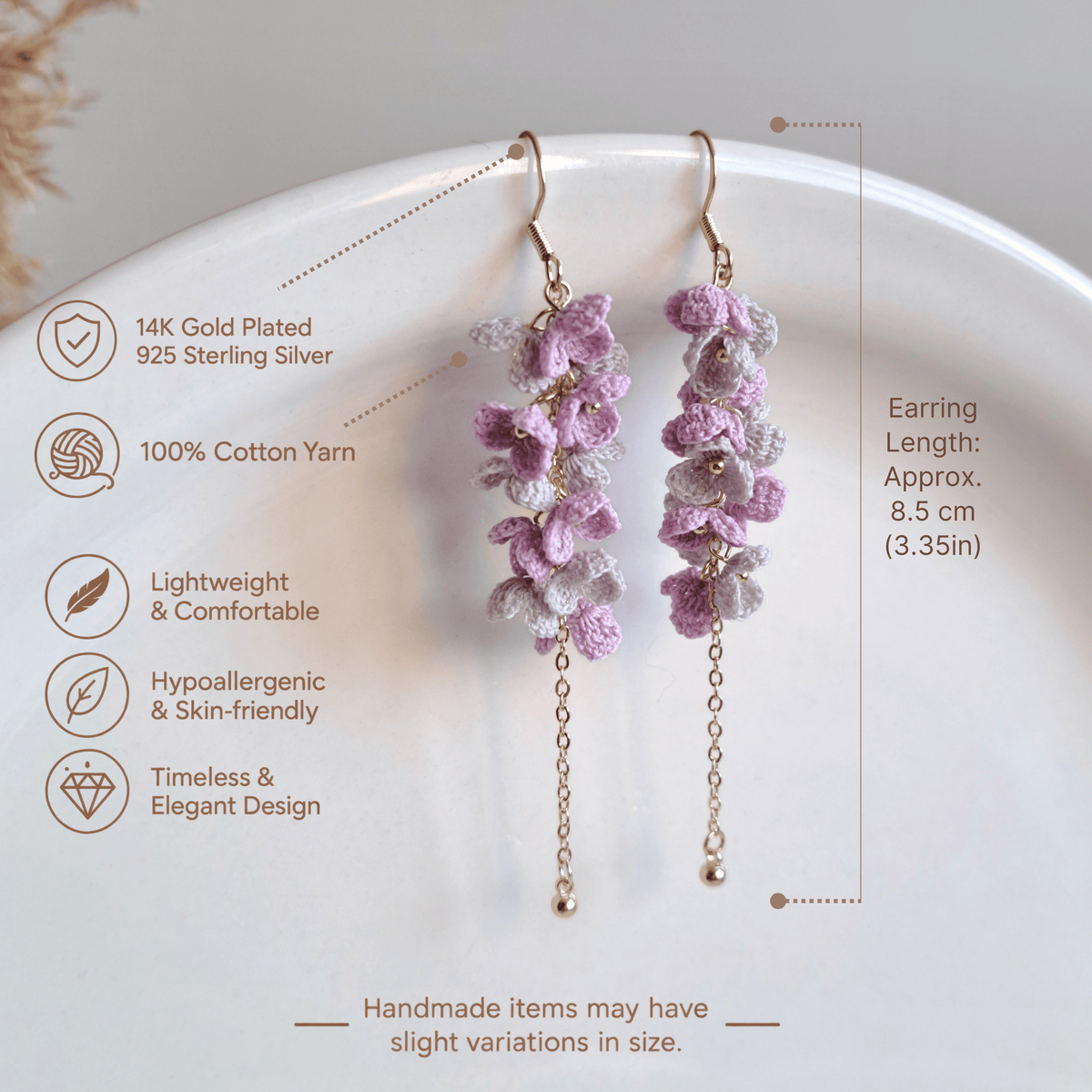 Micro Crochet Ivory Cascade Dangle Earrings, Ivory floral statement earrings, Bridesmaid Earrings Gift ,Bridal Shower Gift
