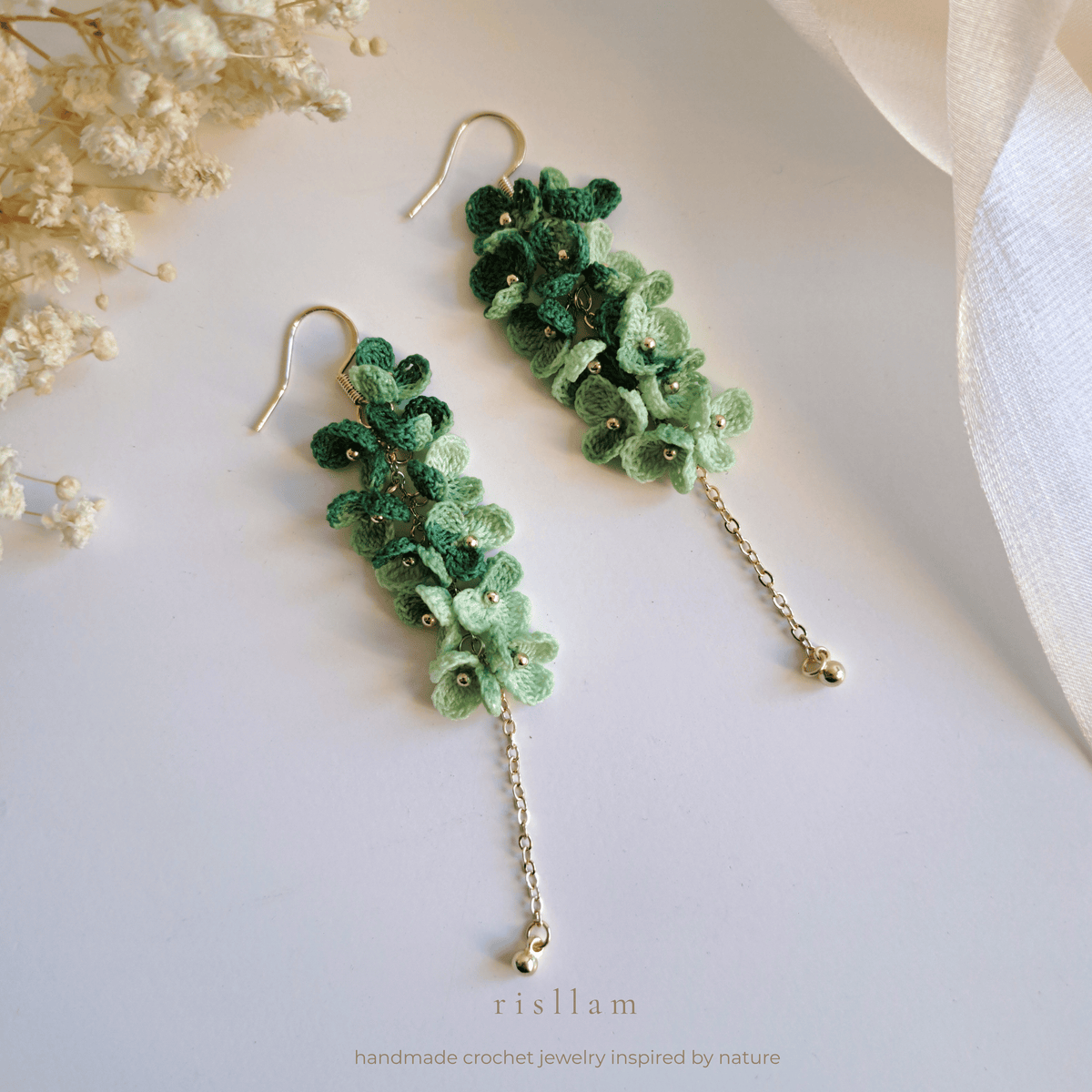Micro Crochet Ivory Cascade Dangle Earrings, Ivory floral statement earrings, Bridesmaid Earrings Gift ,Bridal Shower Gift