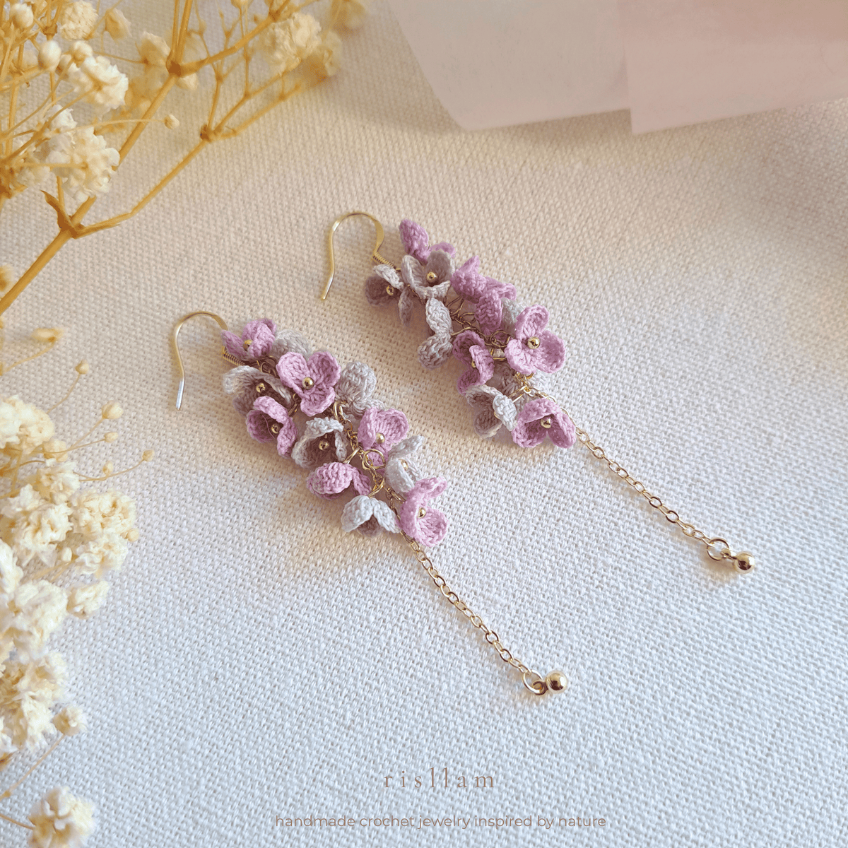 Micro Crochet Ivory Cascade Dangle Earrings, Ivory floral statement earrings, Bridesmaid Earrings Gift ,Bridal Shower Gift