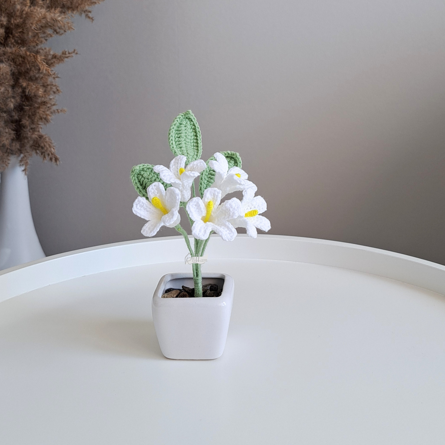 Handmade Crochet Orange Jasmine Flower Pot