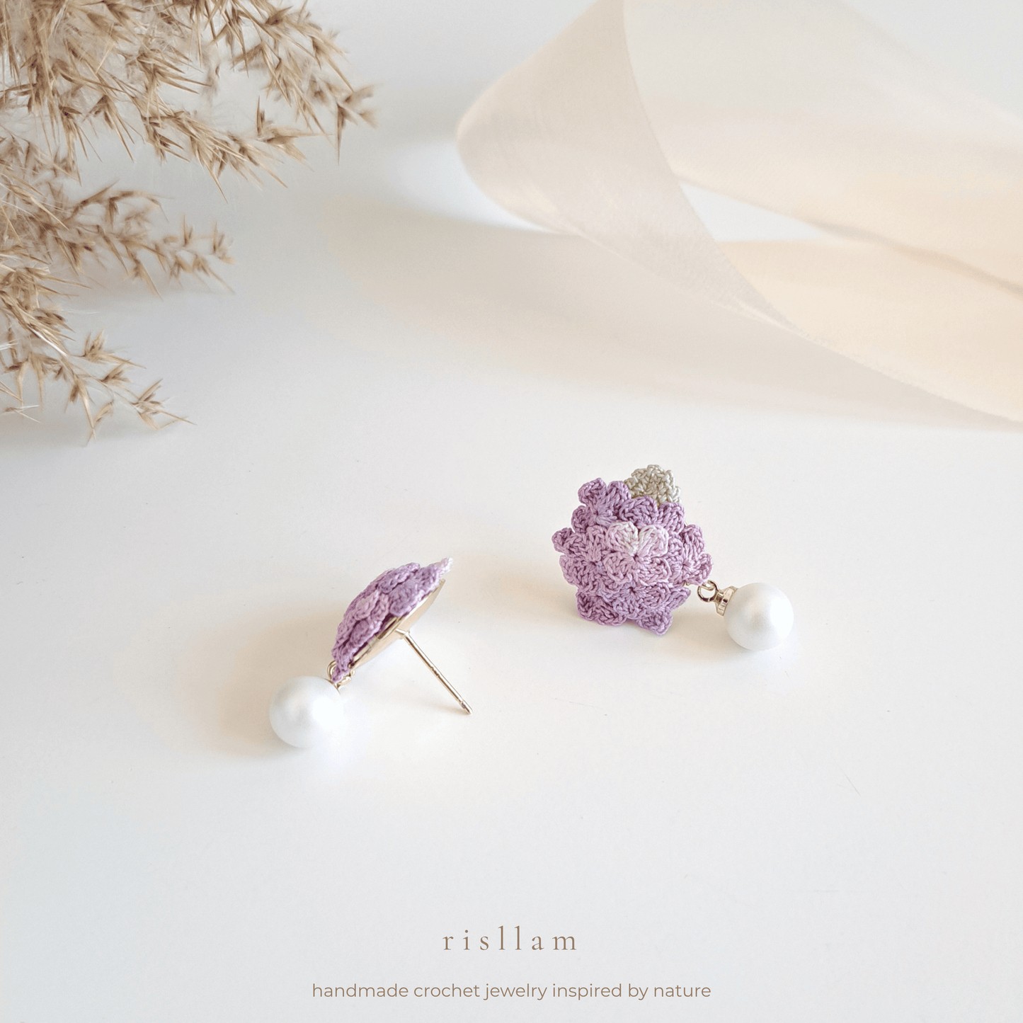 Handmade Crochet Hydrangea Earings