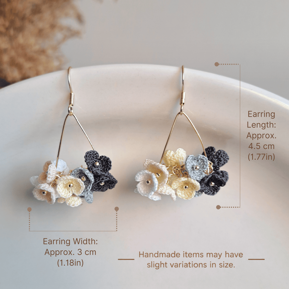 Micro Crochet mini Flower Hoop Earrings – Multicolor Handmade Flower Cluster Earrings