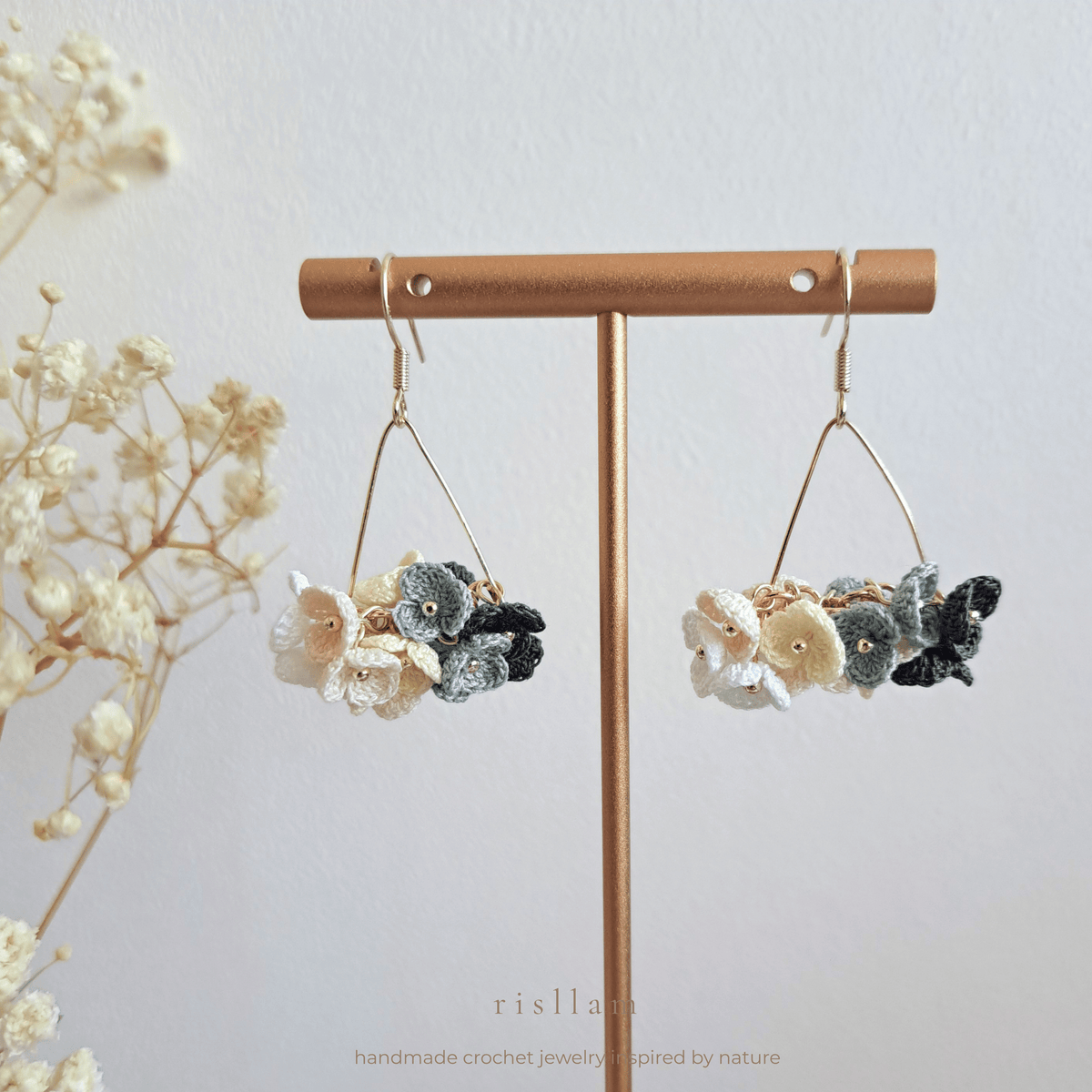 Micro Crochet mini Flower Hoop Earrings – Multicolor Handmade Flower Cluster Earrings