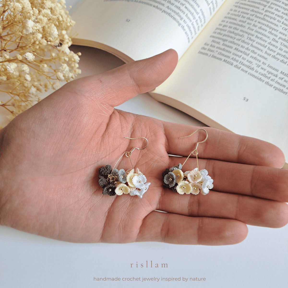 Micro Crochet mini Flower Hoop Earrings – Multicolor Handmade Flower Cluster Earrings