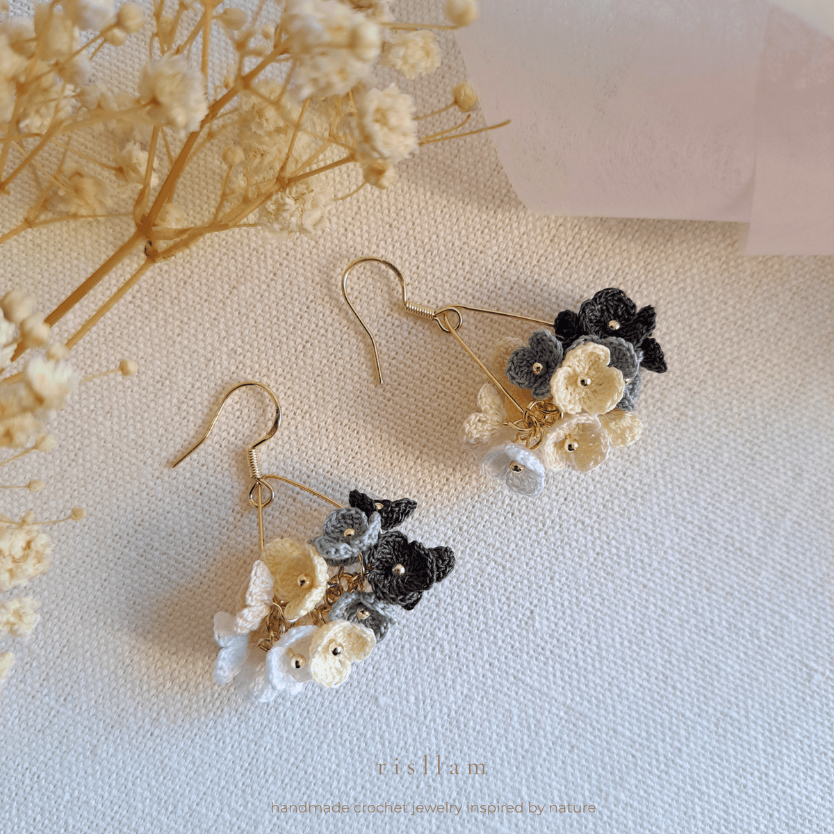 Micro Crochet mini Flower Hoop Earrings – Multicolor Handmade Flower Cluster Earrings