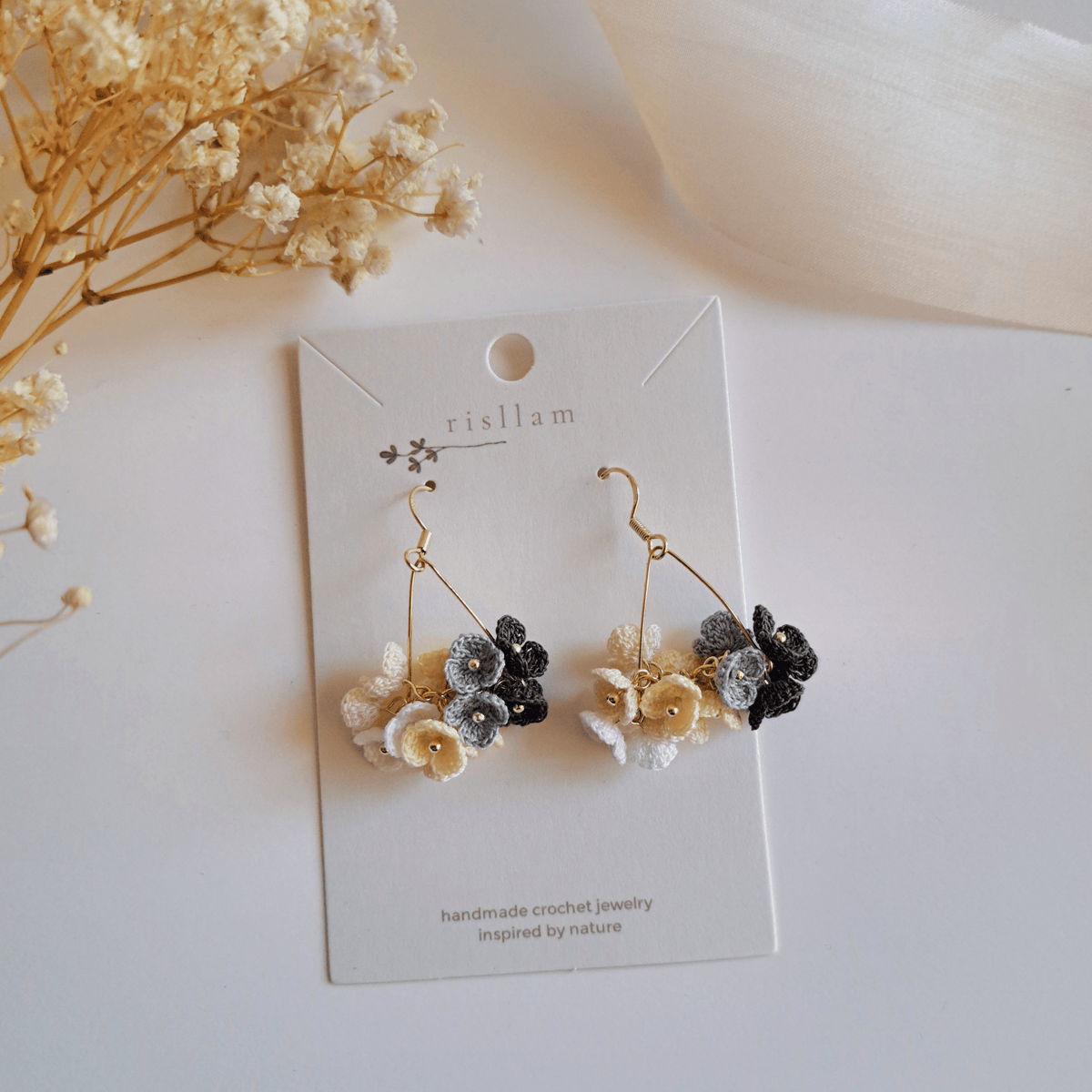 Micro Crochet mini Flower Hoop Earrings – Multicolor Handmade Flower Cluster Earrings