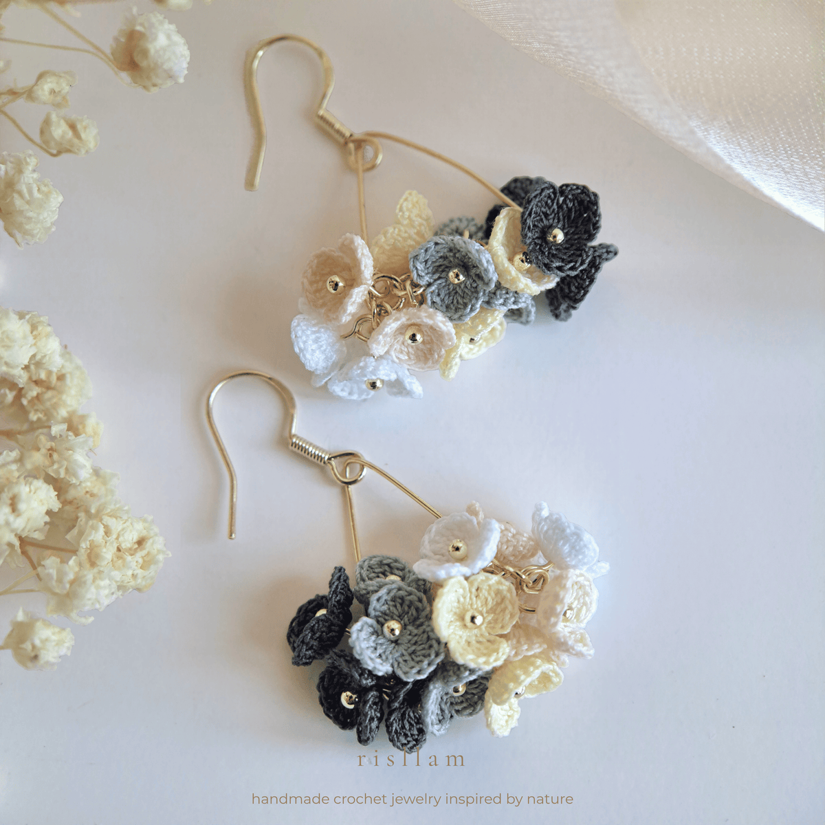 Micro Crochet mini Flower Hoop Earrings – Multicolor Handmade Flower Cluster Earrings