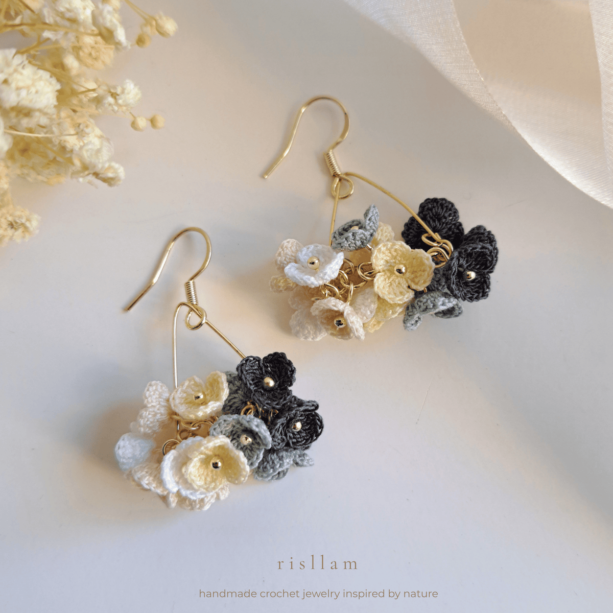 Micro Crochet mini Flower Hoop Earrings – Multicolor Handmade Flower Cluster Earrings