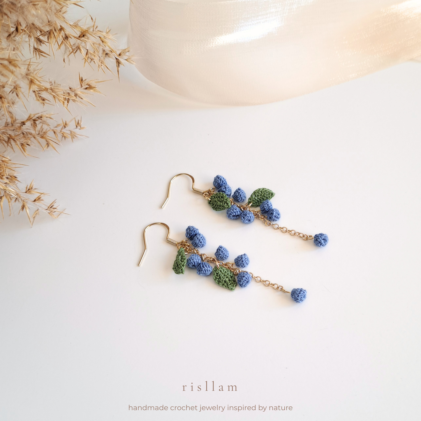 Handmade Crochet Mimosa Flower Dangle Earings