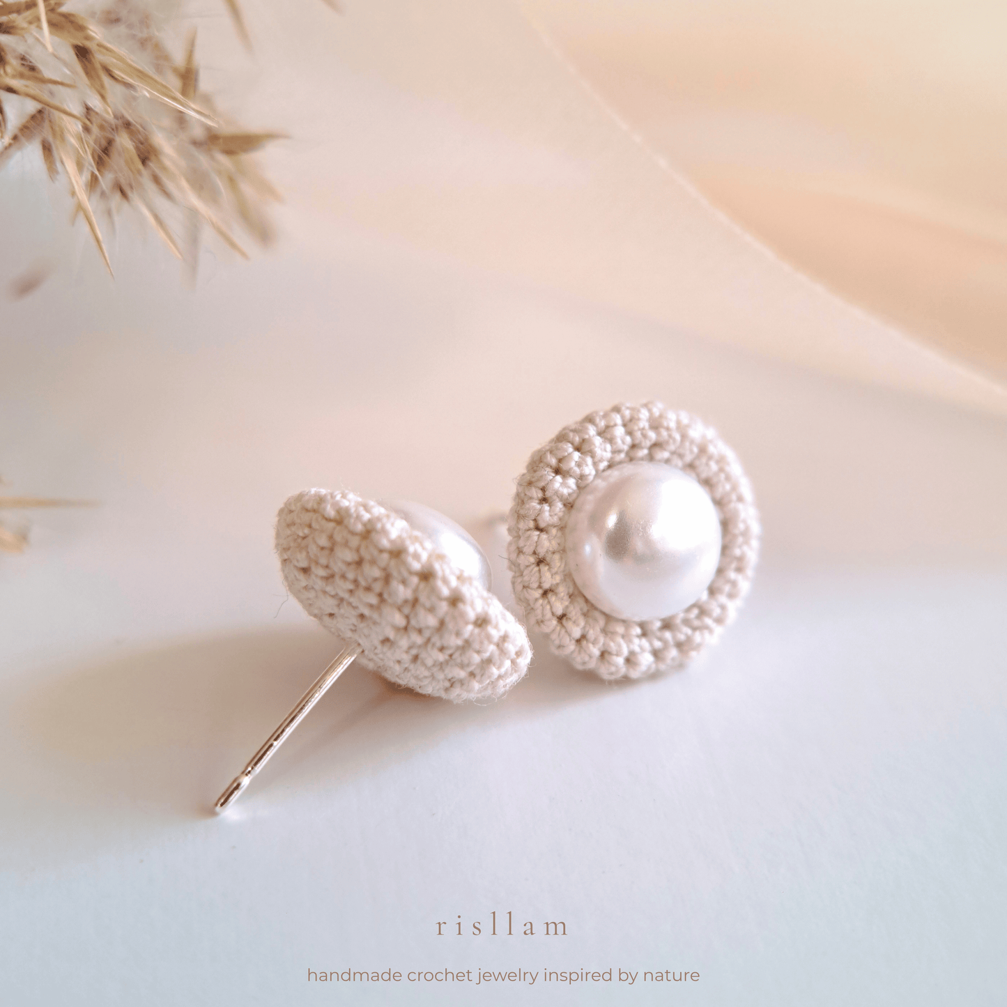 Handmade Crochet Pearl Stud Earrings