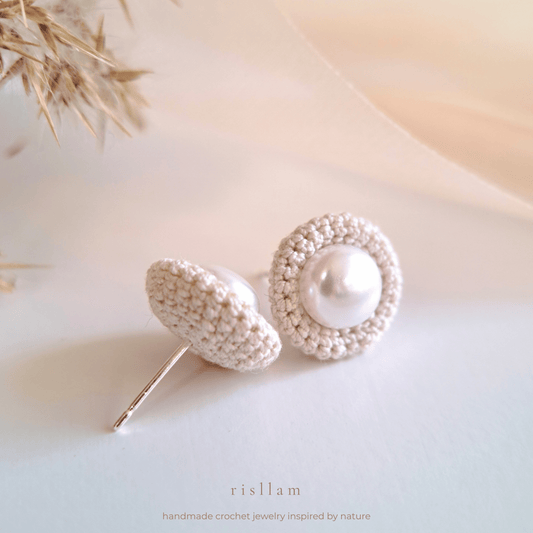 Handmade Crochet Pearl Stud Earrings