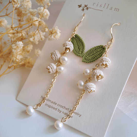 Micro Crochet Lily of the Valley Dangle Earrings