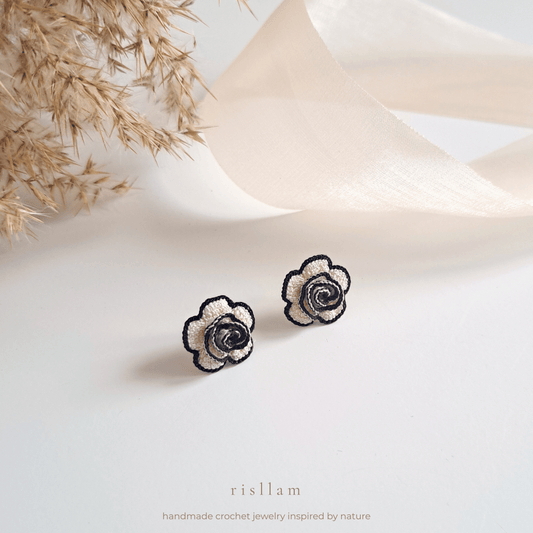Handmade Crochet Rose Stud Earings