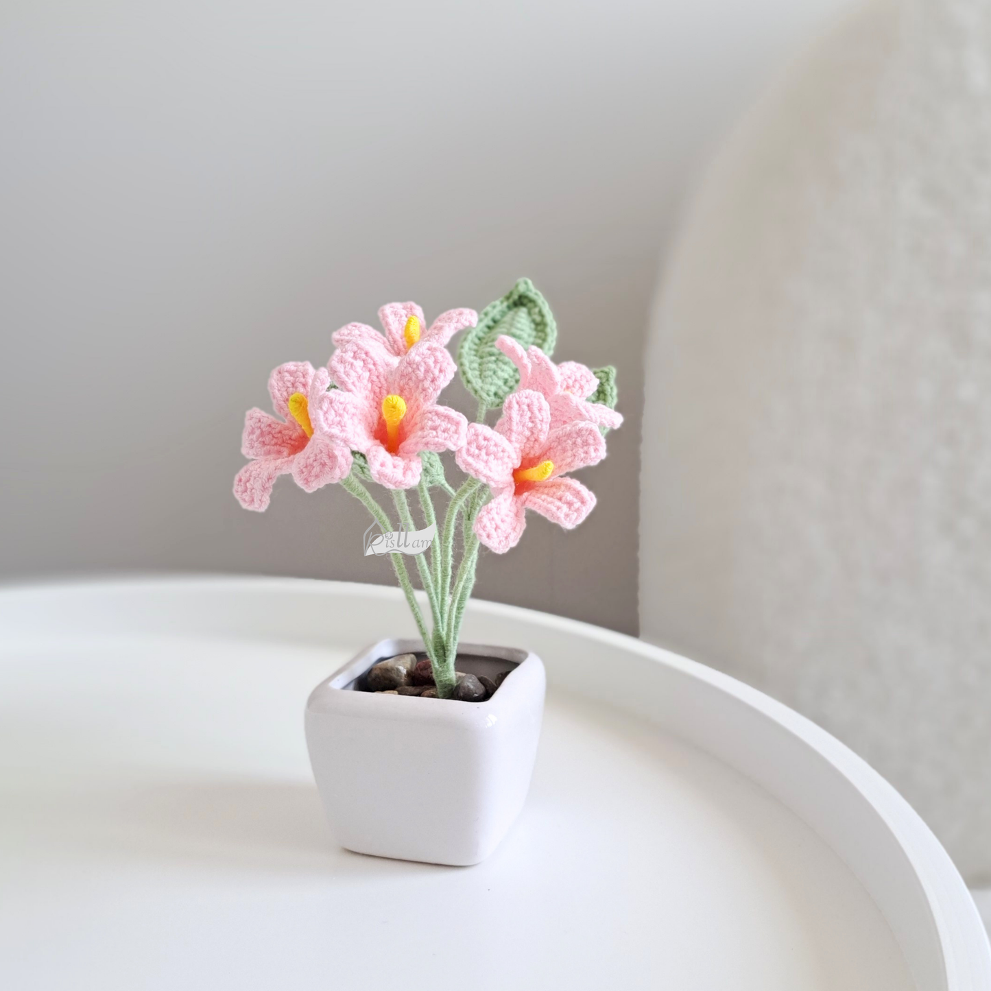 Handmade Crochet Orange Jasmine Flower Pot
