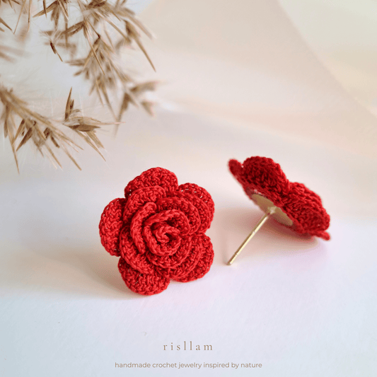 Handmade Crochet Rose Stud Earings