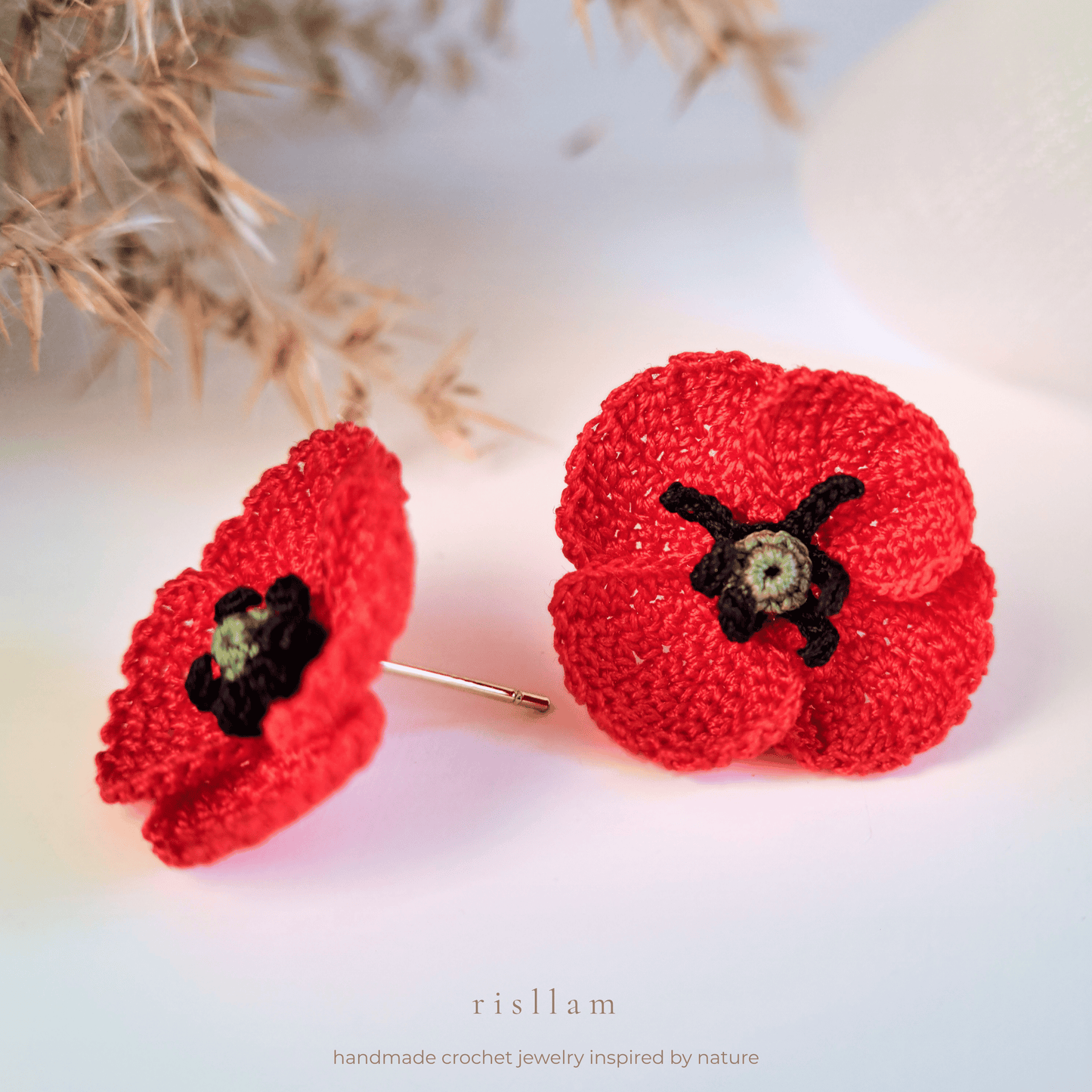 Handmade Crochet Poppy Stud Earrings