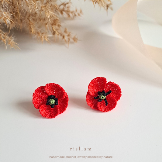 Handmade Crochet Poppy Stud Earrings