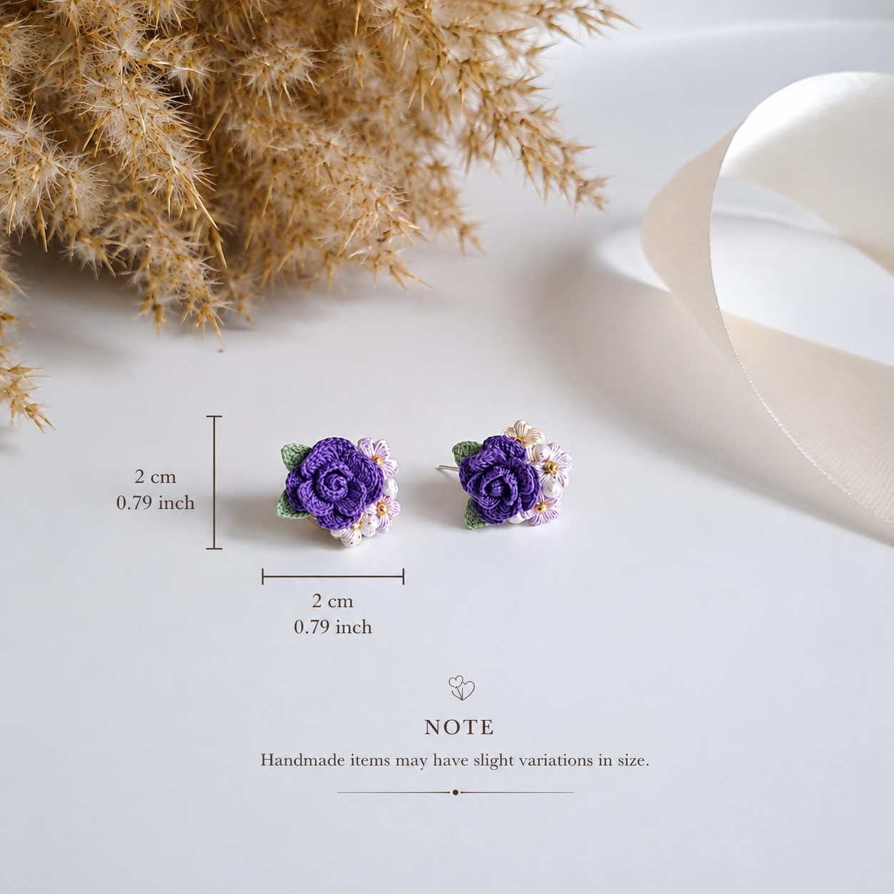 Handmade Crochet Rose & Puff Stud Earings