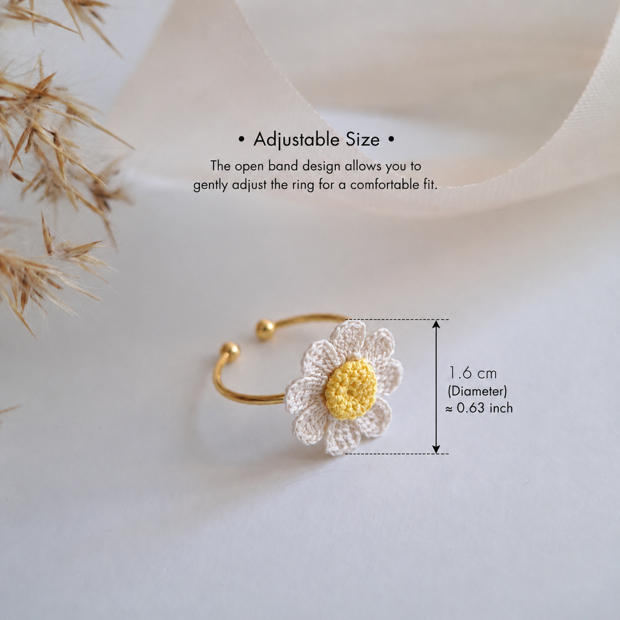 Handmade Crochet Daisy Ring