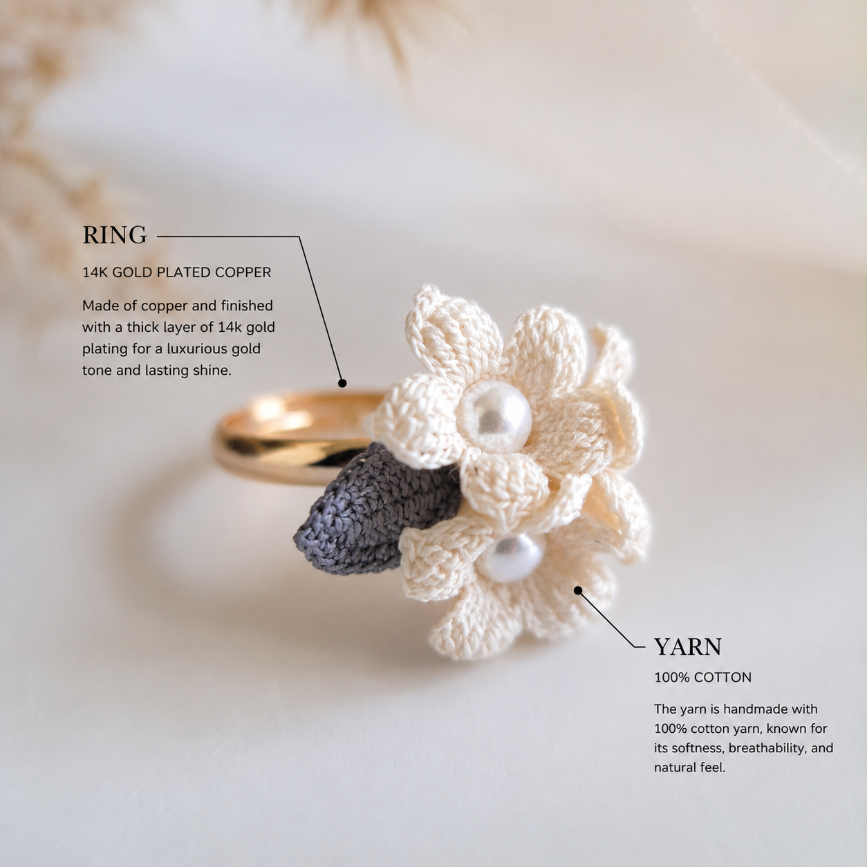 Handmade Micro Crochet River Star Ring