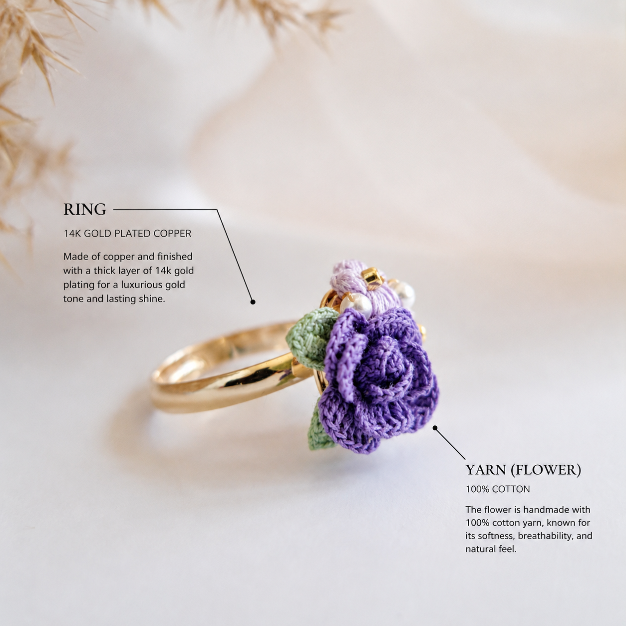 Handmade Crochet Rose & Puff Ring
