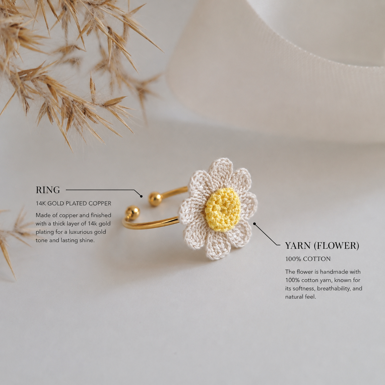 Handmade Crochet Daisy Ring