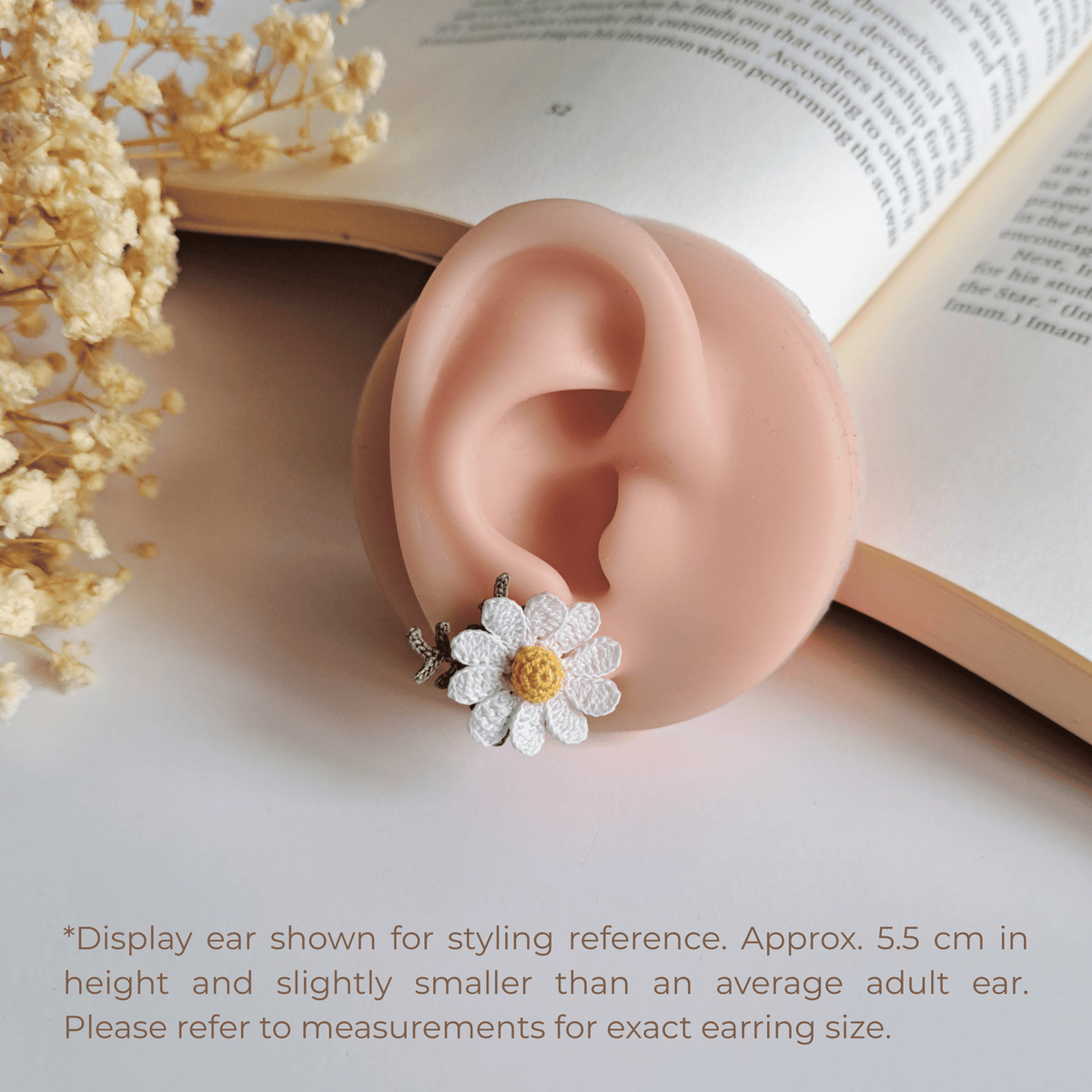 Daisy Stud Earrings, Micro Crochet Flower, Handmade Floral Jewelry