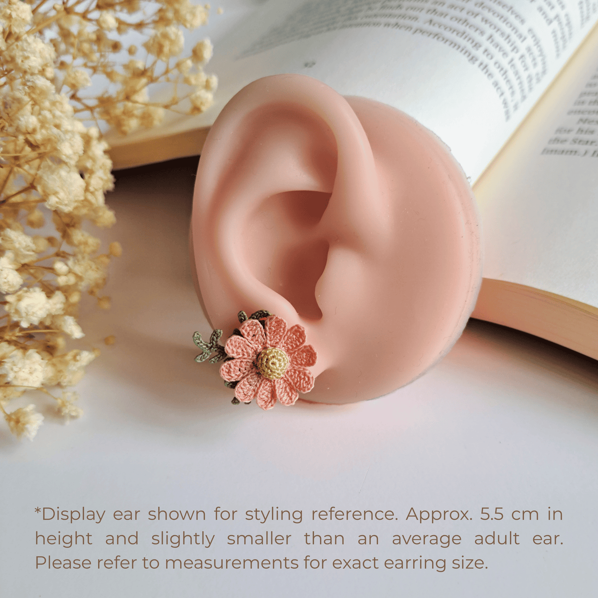 Daisy Stud Earrings, Micro Crochet Flower, Handmade Floral Jewelry