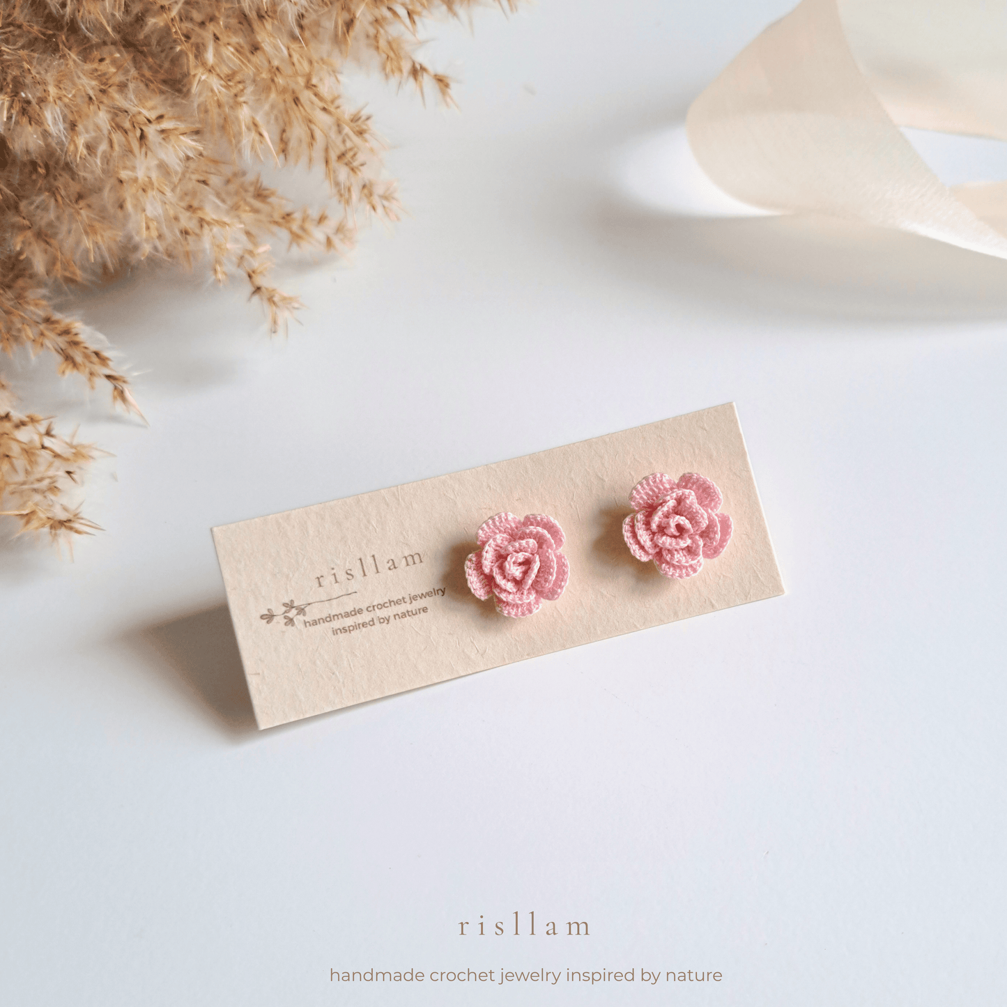 Handmade Crochet Rose Stud Earings -Red, Pink and Purple