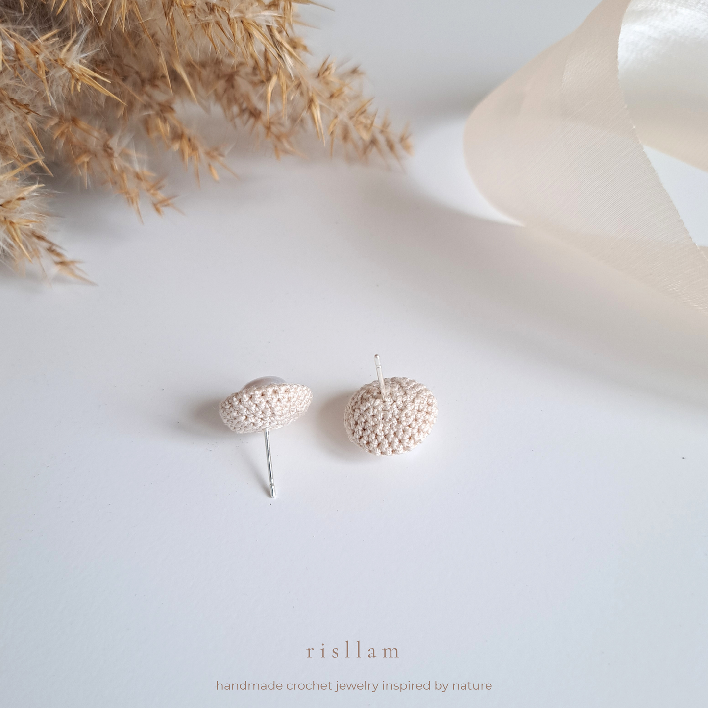 Handmade Crochet Pearl Stud Earrings