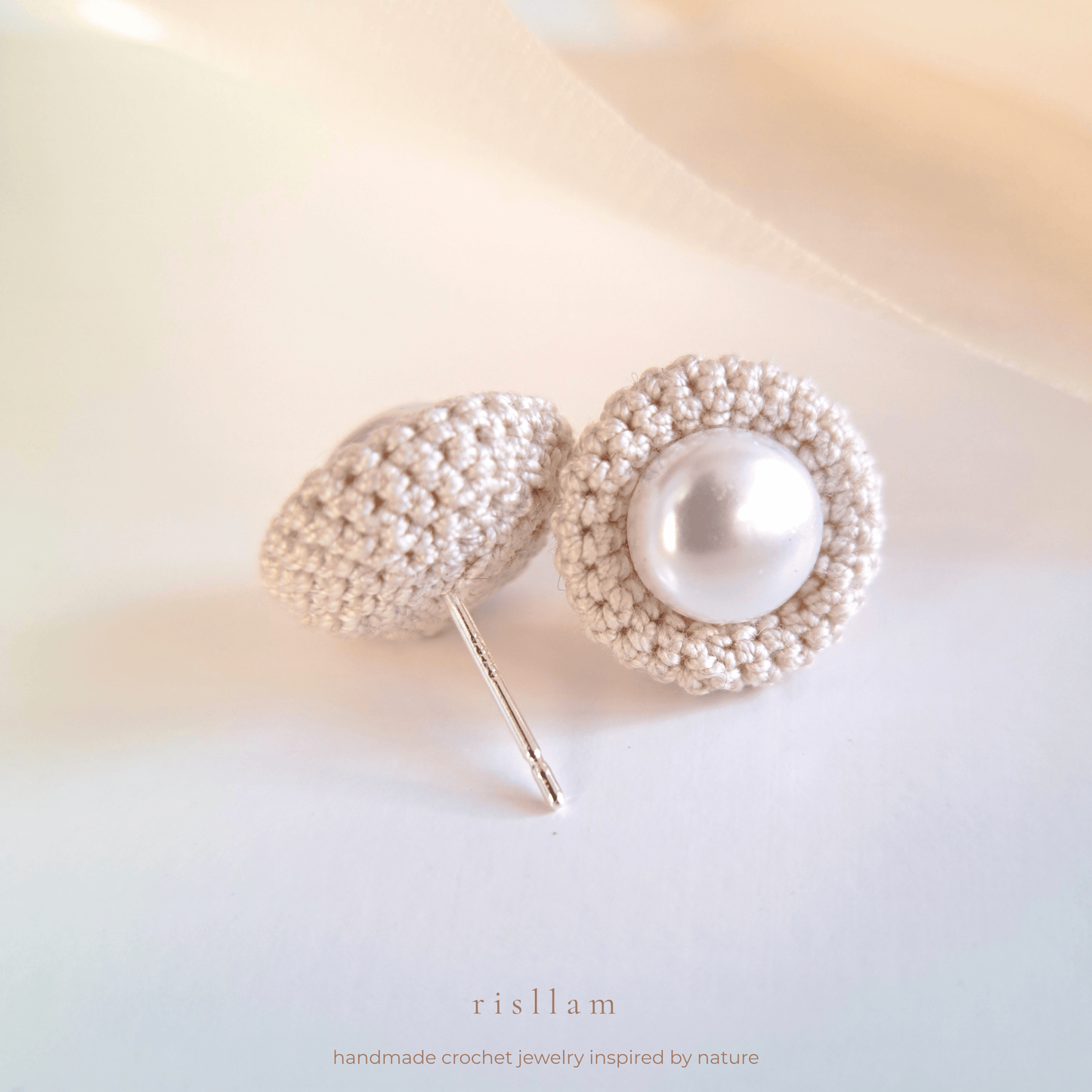 Handmade Crochet Pearl Stud Earrings