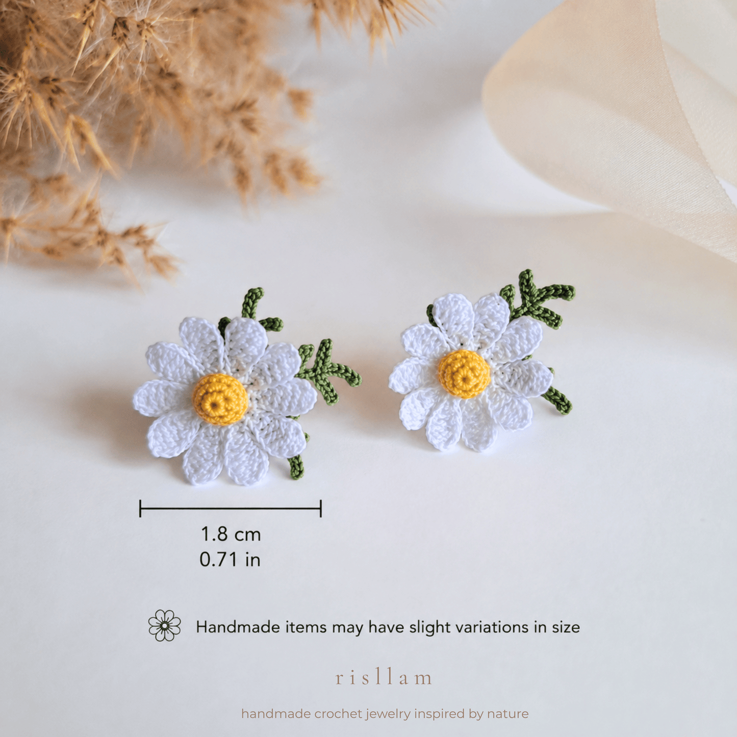 Handmade Crochet Daisy Stud Earings