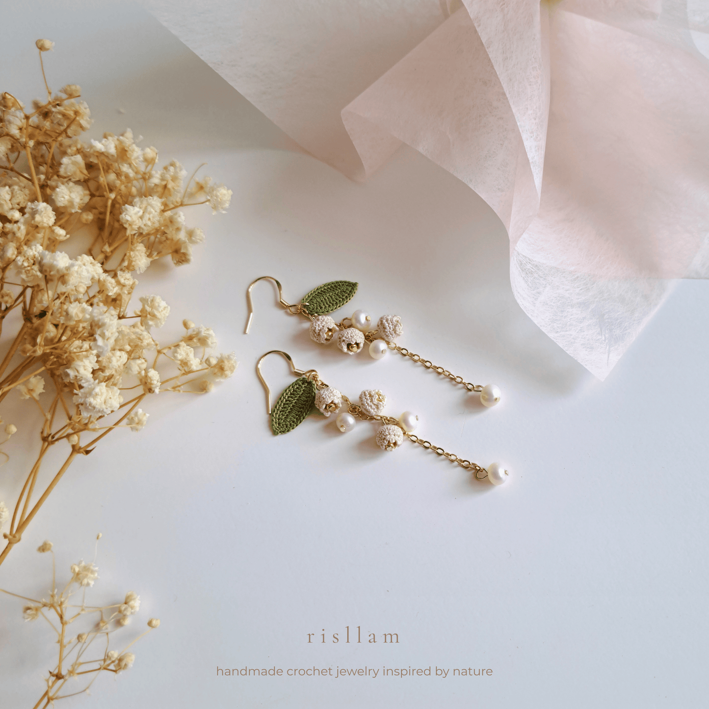 Micro Crochet Lily of the Valley Dangle Earrings