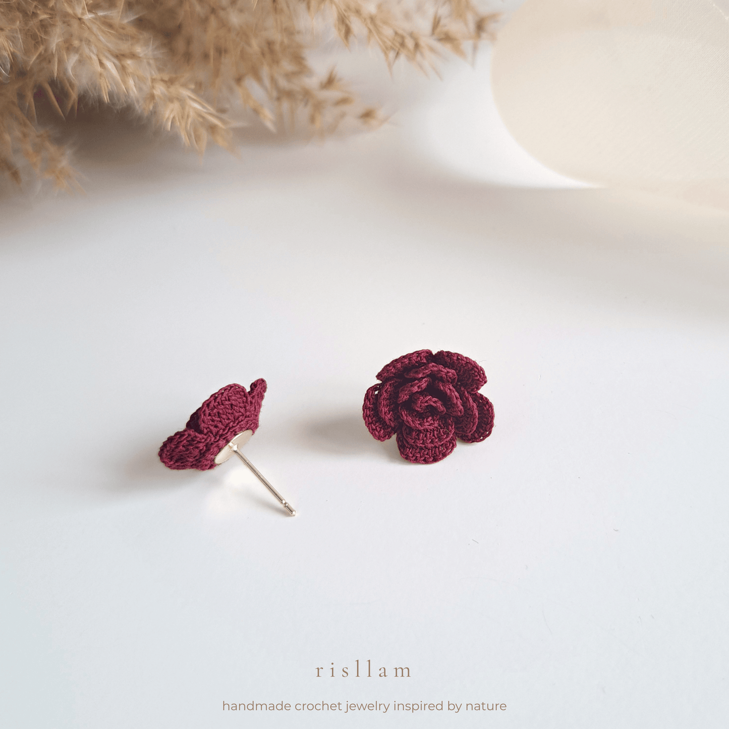 Handmade Crochet Rose Stud Earings